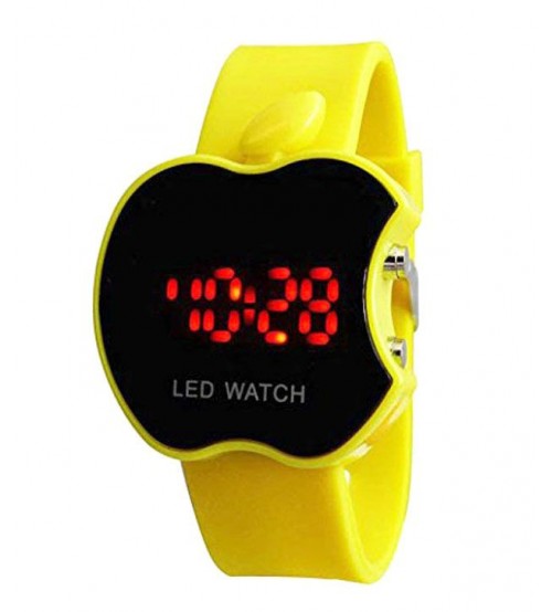 Apple Shape Dial Digital LED Watch, Kid Watch, Battery Operated, Yellow Color